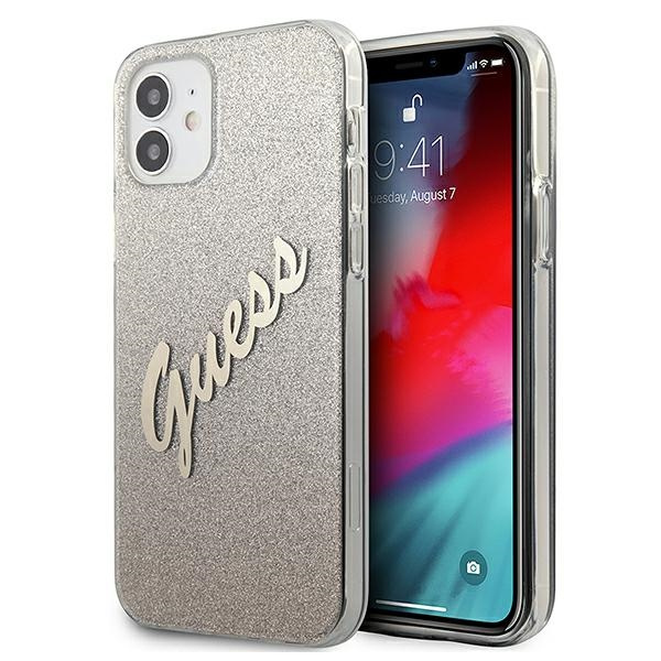 Etui GUESS Apple iPhone 12 Mini Glitter Gradient Script Złoty Hardcase