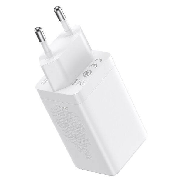 Szybka ładowarka sieciowa GaN 2 x USB C 1 x USB 65W Baseus GaN5 Pro + kabel USB C - USB C 100W - biała