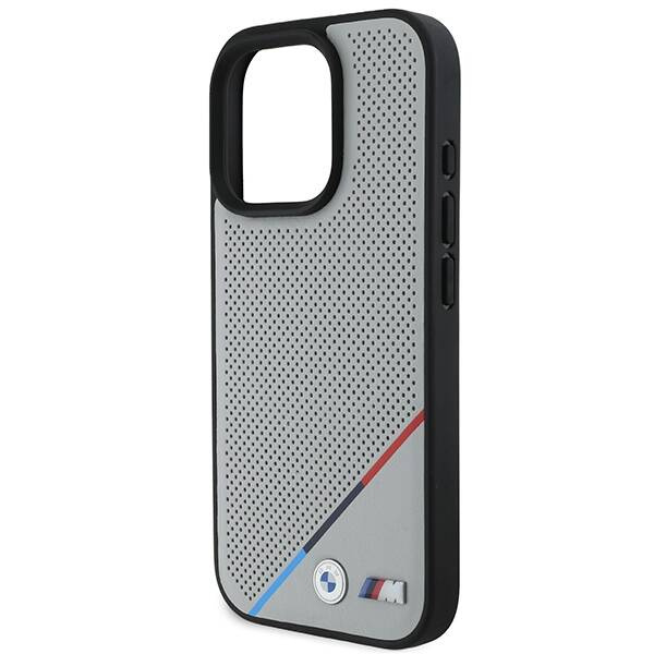 Etui BMW iPhone 16 Pro 6.3" szary/grey hardcase M Perforated Tricolor Line MagSafe