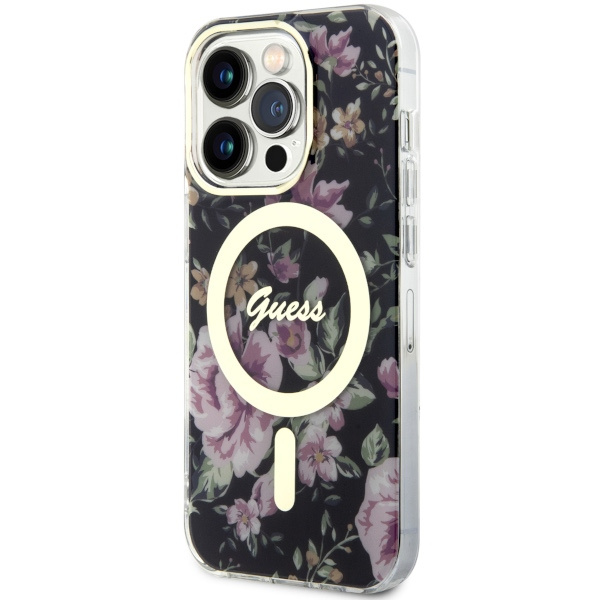 Etui Guess GUHMP14LHCFWSK iPhone 14 Pro 6.1" czarny/black hardcase Flower MagSafe Case