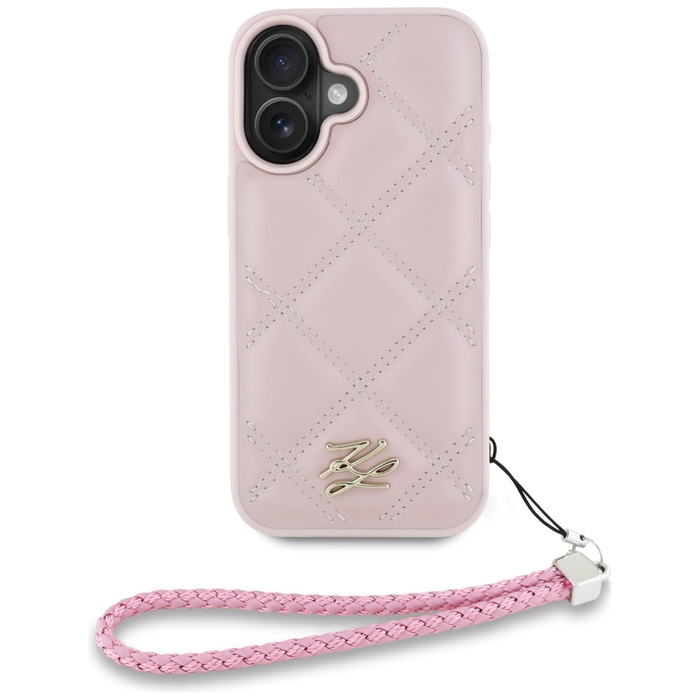 Etui Karl Lagerfeld Quilted Initial Logo & Chain Strap do iPhone 16 różowy