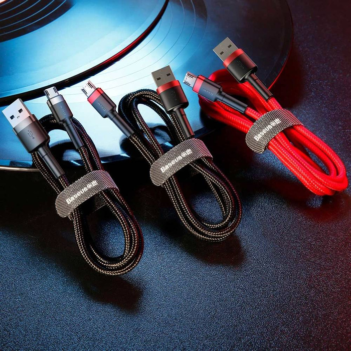Baseus Cafule Cable wytrzymały nylonowy kabel przewód USB / micro USB QC3.0 1.5A 2M czarno-czerwony (CAMKLF-C91)