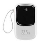 Baseus Qpow Digital Display powerbank z szybkim ładowaniem 20000mAh 22,5W QC/PD/SCP/FCP z wbudowanym kablem USB-C biały