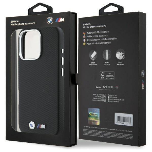 Etui BMW iPhone 16 Pro czarny/black hardcase M Edition Kevlar wrapped metal