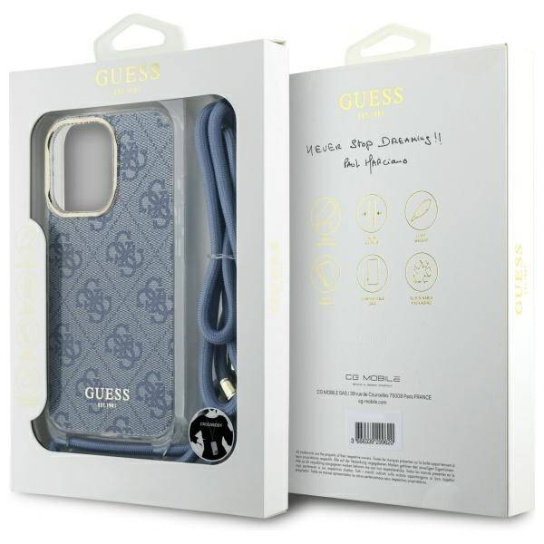Etui Guess iPhone 16 Pro niebieski/blue hardcase Crossbody Cord 4G Print