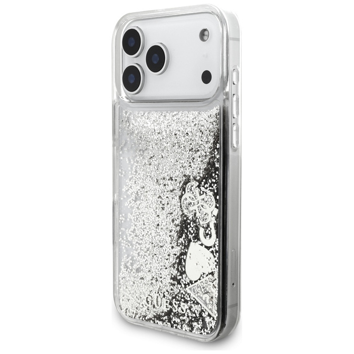 Etui Guess Liq. Glitter Charms do iPhone 17 Pro srebrny