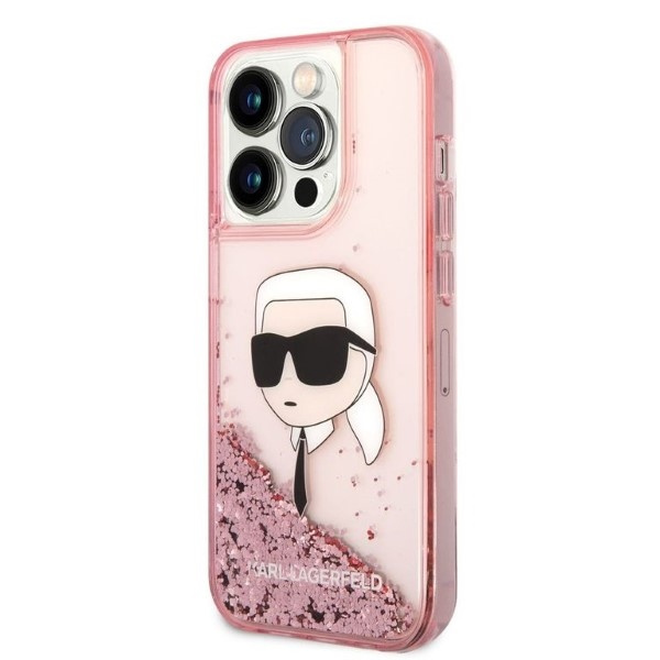 Etui KARL LAGERFELD Apple iPhone 14 Pro Max Glitter NFT Karl Head Różowy Hardcase