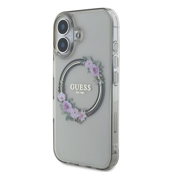 Etui Guess iPhone 16 6.1" czarny/black hardcase IML Flowers Wreath MagSafe