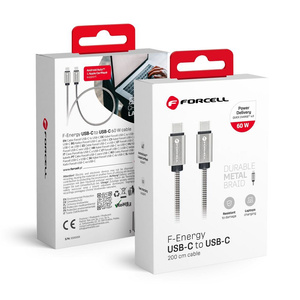 Kabel USB C do USB C Forcell F-Energy QC4.0 PD 3A 66W Metal 2 m C237 srebrny