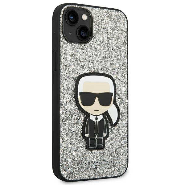 Etui KARL LAGERFELD Apple iPhone 14 Glitter Flakes Ikonik Srebrny Hardcase