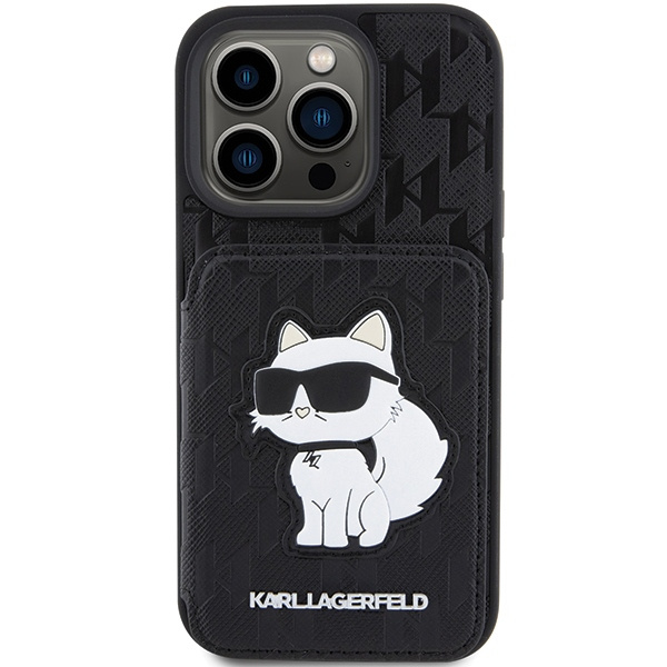 Etui Karl Lagerfeld KLHCP15XSAKCNSCK iPhone 15 Pro Max 6.7" czarny/black hardcase Saffiano Cardslots and Stand Monogram Choupette