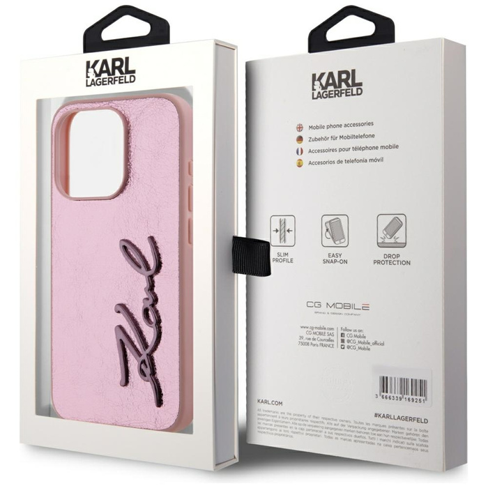 Etui Karl Lagerfeld Wrinkled Metal       Signature do iPhone 15 Pro różowy