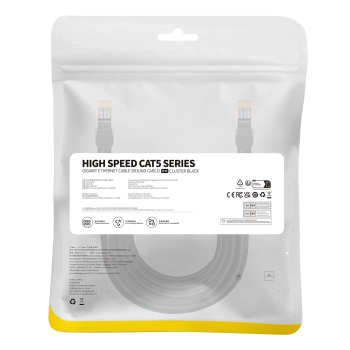 Kabel sieciowy Baseus Ethernet CAT5, 8m (czarny)