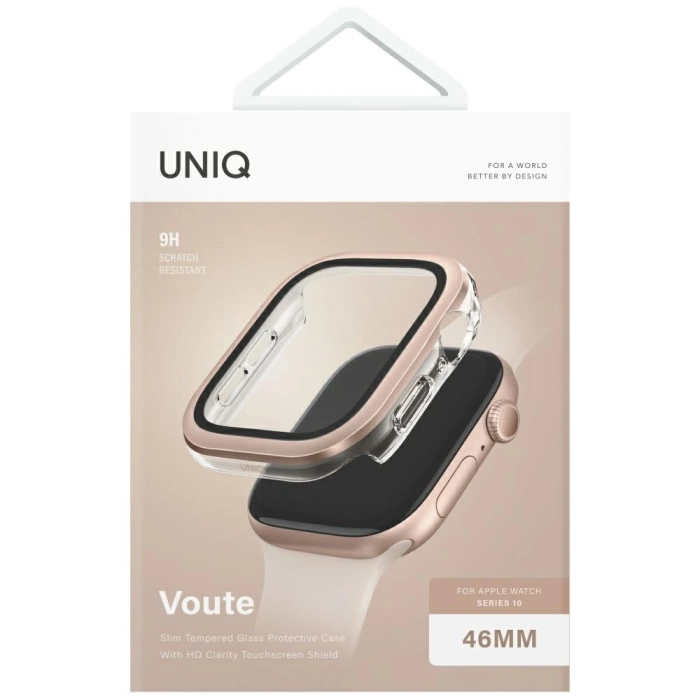 Etui Szkło Hartowane UNIQ Voute do Apple Watch Series 10 46mm różowo-złoty