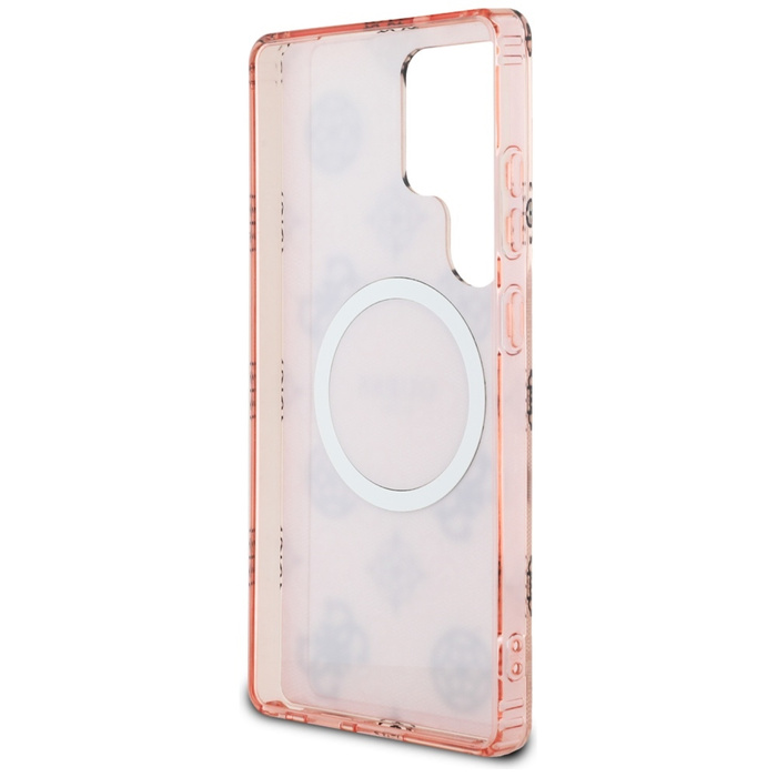 Etui Guess 4G Background Gold             Electroplated Peony Pattern MagSafe do Samsung Galaxy S25 Ultra różowy