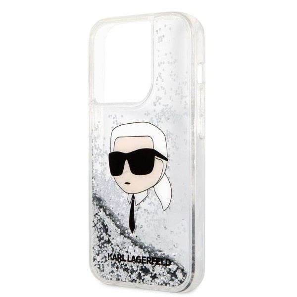 Etui KARL LAGERFELD Apple iPhone 14 Pro Max Glitter Karl Head Srebrny Hardcase