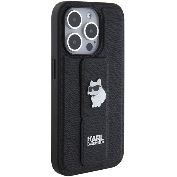 Etui Karl Lagerfeld KLHCP15LGSACHPK iPhone 15 Pro 6.1" czarny/black hardcase Gripstand Saffiano Choupette Pins Case