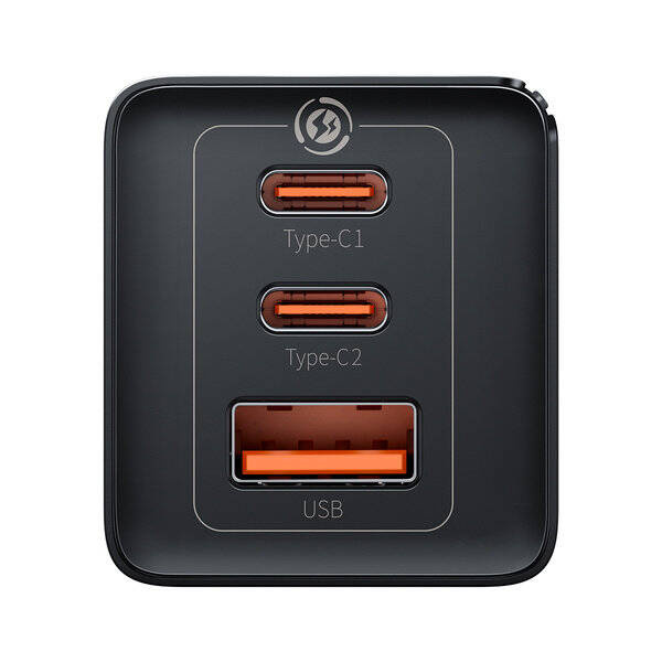 Szybka ładowarka sieciowa GaN 2 x USB C 1 x USB 65W Baseus GaN5 Pro + kabel USB C - USB C 100W - czarna