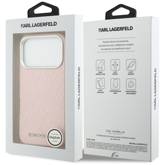 Etui Karl Lagerfeld FW Stamped Karl      MagSafe do iPhone 17 Pro różowy