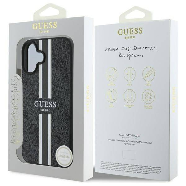 Etui Guess iPhone 16 6.1" czarny/black hardcase 4G Printed Stripes MagSafe