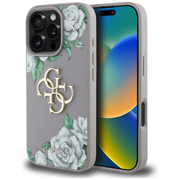 Etui Guess Grained Roses Big 4G logo do  iPhone 16 Pro Max fioletowy