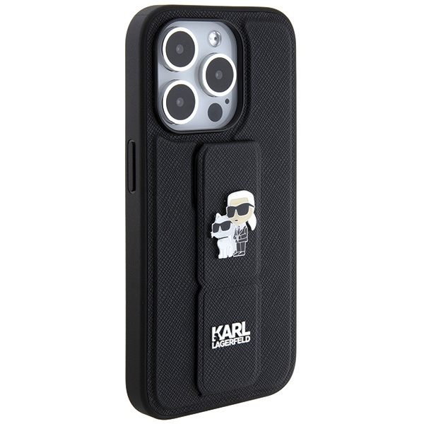 Etui Karl Lagerfeld KLHCP13LGSAKCPK iPhone 13 Pro / 13 6.1" czarny/black hardcase Gripstand Saffiano Karl&Choupette Pins Case