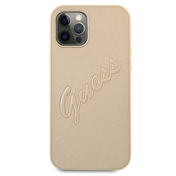 Etui GUESS Apple iPhone 12 Pro Max Saffiano Vintage Script Złoty Hardcase