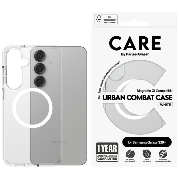 Etui CARE by PanzerGlass Flagship Urban   Combat White QI do Samsung Galaxy S25+ przezroczysty