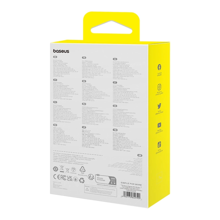 Powerbank Baseus Magnetic Mini MagSafe 10000mAh 30W z wbudowanym kablem USB-C 0.3m Niebieski