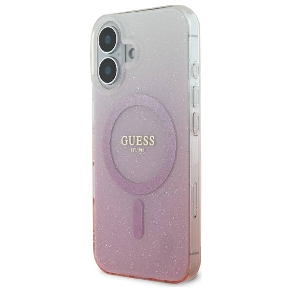 Etui Guess iPhone 16 6.1" różowy/pink hardcase IML Glitter Gradient MagSafe