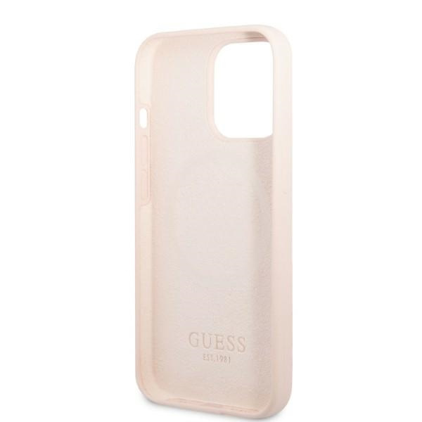 Etui GUESS Apple iPhone 13 13 Pro Silicone Logo Plate MagSafe Różowy Hardcase