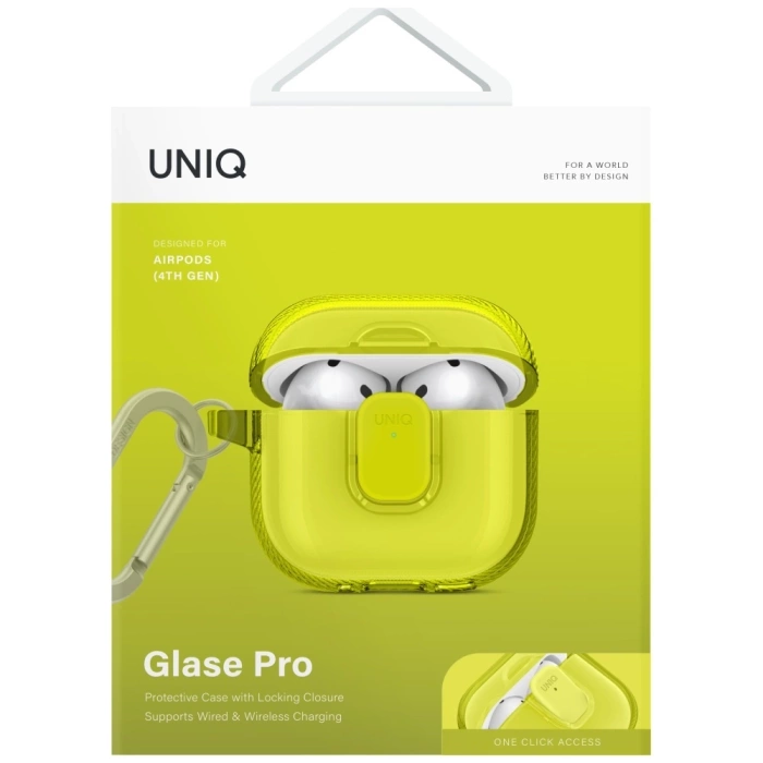 Etui UNIQ AirPods 4 Glase Pro Lock Case Żółty