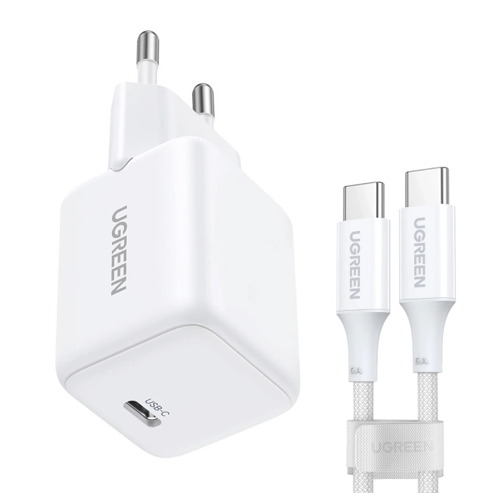 Ładowarka sieciowa Ugreen X513 30W GaN 1x USB-C + kabel USB-C 1m - biała
