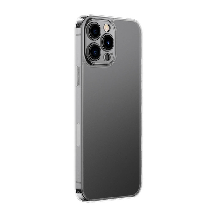 Etui Baseus Frosted Glass Case pokrowiec do iPhone 13 Pro Max sztywna obudowa z żelową ramką przezroczysty (ARWS000802)