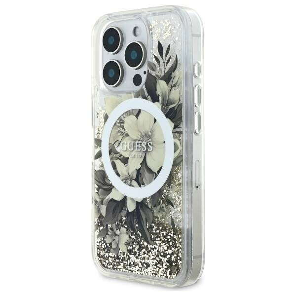 Etui Guess iPhone 16 Pro Max 6.9" beżowy/beige hardcase Liquid Glitter Flower MagSafe