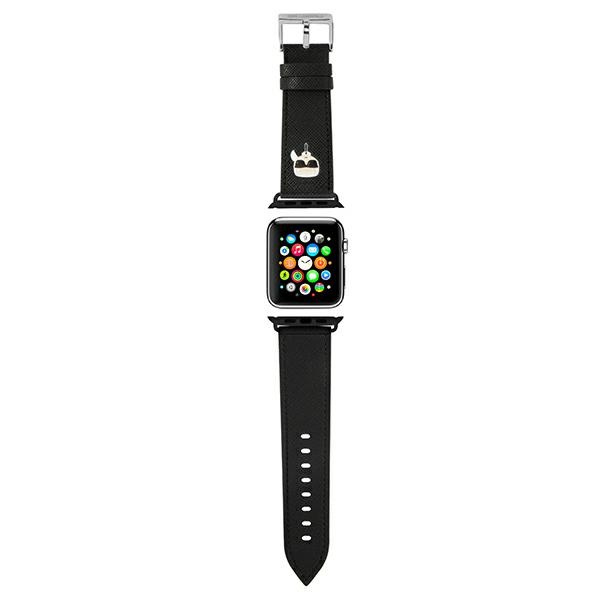 Pasek KARL LAGERFELD Apple Watch 38 40 41mm Strap Saffiano Karl Heads Czarny