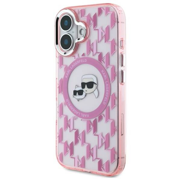 Etui Karl Lagerfeld iPhone 16 6.1" różowy/pink IML Monogram Karl&Choupette Head MagSafe