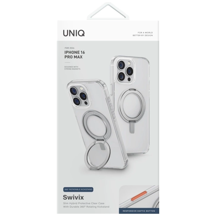 Etui UNIQ Swivix do iPhone 16 Pro Max    360 Rotating Kickstand przezroczysty