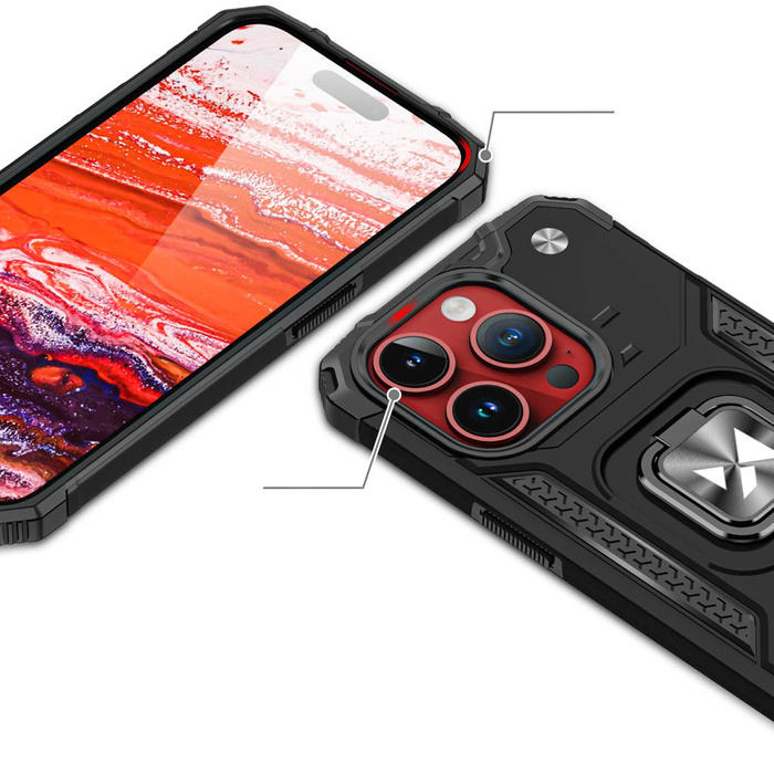 Etui Pancerne etui z uchwytem na palec do iPhone 15 Pro Wozinsky Ring Armor - czarne Case