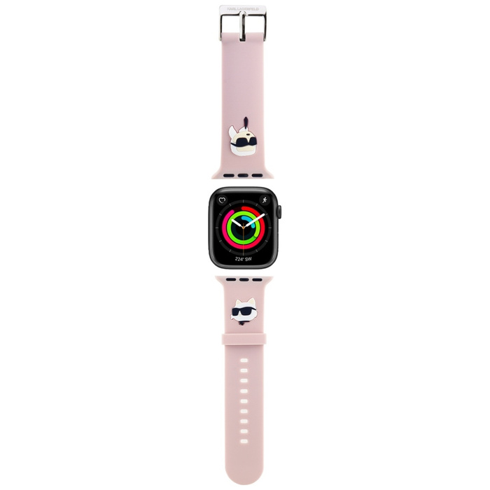 Pasek Karl Lagerfeld Pasek KLAWLSLKCNP Apple Watch 42/44/45/49mm różowy/pink strap 3D Rubber Karl&Choupette Heads