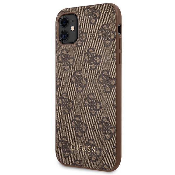 Etui GUESS Apple iPhone 11 4G Metal Gold Logo Brązowy Hardcase