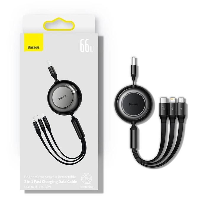Baseus Bright Mirror 2 zwijany kabel przewód 3w1 USB Typ A - micro USB + Lightning + USB Typ C 66W 1.1m niebieski (CAMJ010103)