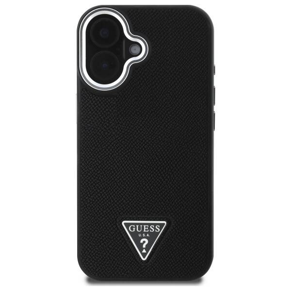 Etui Guess iPhone 16 6.1" czarny/black hardcase Grained Triangle MagSafe