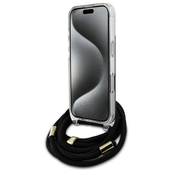Etui Guess iPhone 16 Pro czarny/black hardcase Crossbody Cord 4G Print