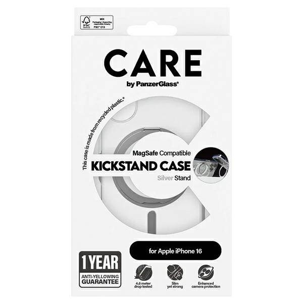 Etui CARE by PanzerGlass Feature Kickstand Case iPhone 16 6.1" srebrny/silver MagSafe 1325