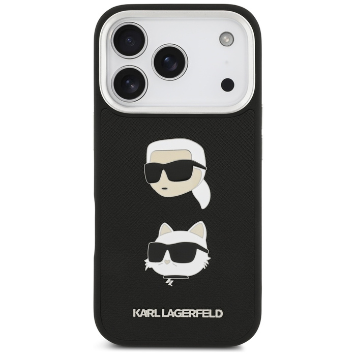 Etui Karl Lagerfeld FW Grained Karl &    Choupette Heads Pins & Logo do iPhone 17 Pro czarny