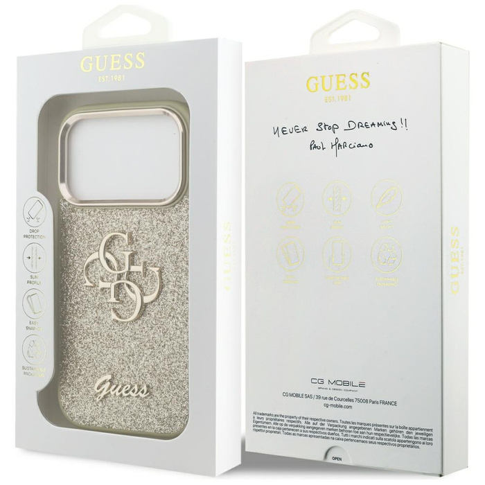 Etui Guess Fixed Glitter Big 4G Metal    Frame do iPhone 17 Pro złoty