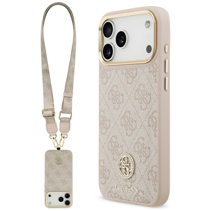 Etui Guess 4G Strass Logo & Big Strap    Metal Buttons MagSafe do iPhone 17 Pro Max różowy