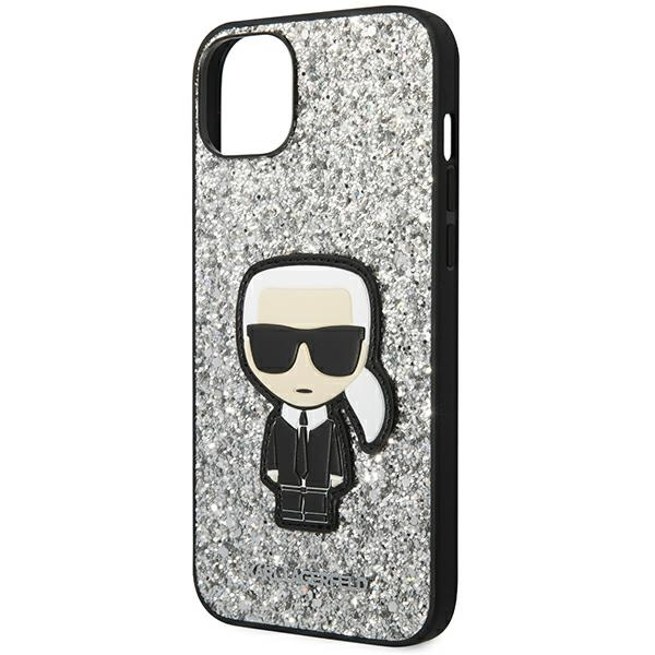 Etui KARL LAGERFELD Apple iPhone 14 Glitter Flakes Ikonik Srebrny Hardcase