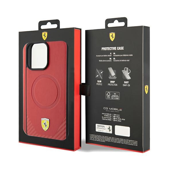 Etui Ferrari FEHMP15XPTER iPhone 15 Pro Max 6.7" czerwony/red hardcase Carbon Metal Logo MagSafe Case